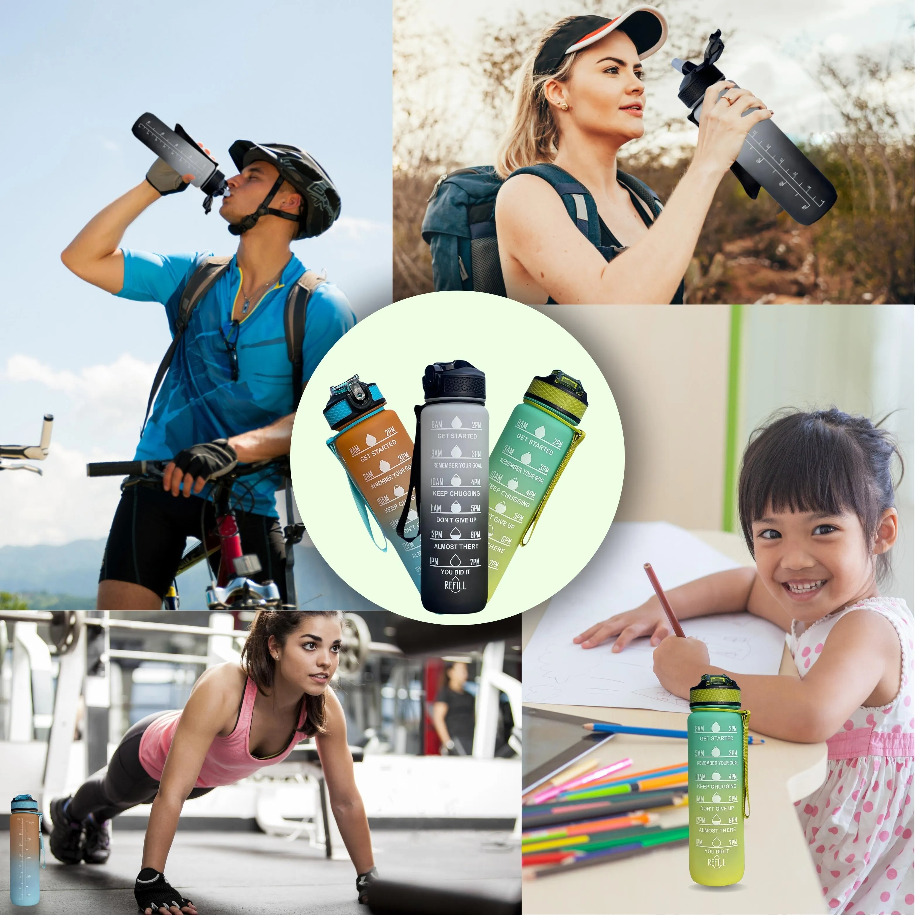 1L Sports Water Bottle with Motivational Time Markers | Leak-Proof, BPA-Free, Easy to Carry for Hydration, Gym, Fitness & Outdoor Activities