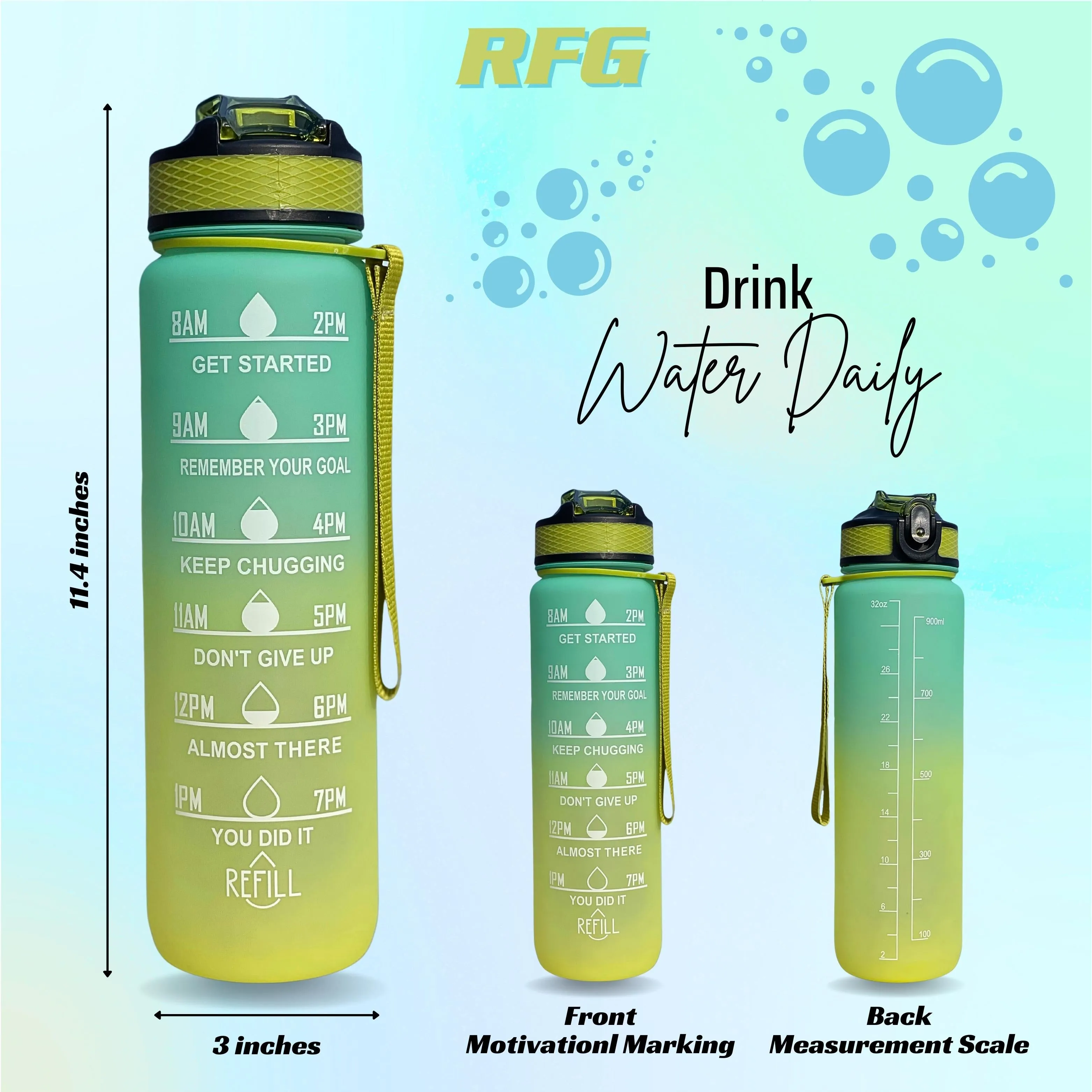 1L Sports Water Bottle with Motivational Time Markers | Leak-Proof, BPA-Free, Easy to Carry for Hydration, Gym, Fitness & Outdoor Activities