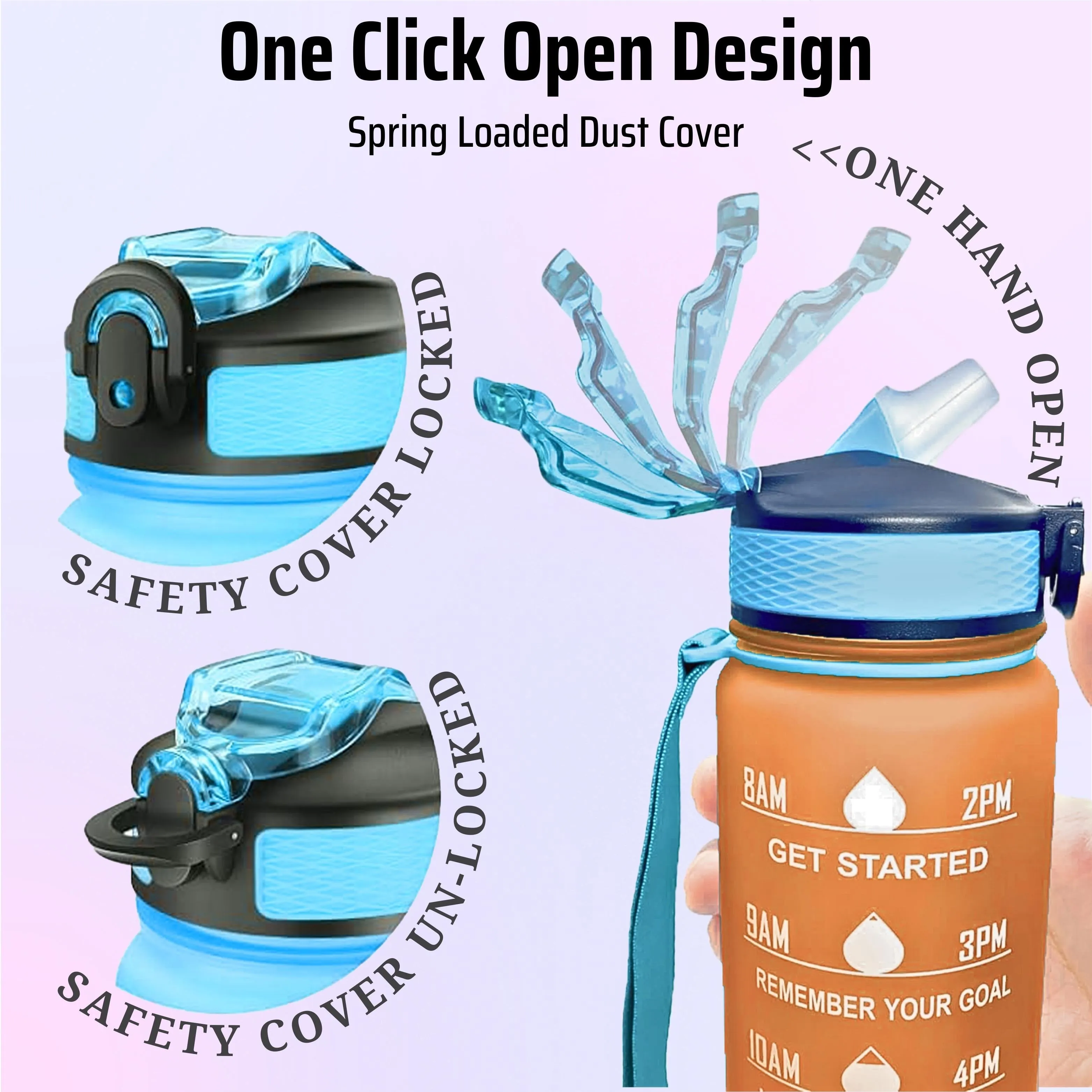 1L Sports Water Bottle with Motivational Time Markers | Leak-Proof, BPA-Free, Easy to Carry for Hydration, Gym, Fitness & Outdoor Activities