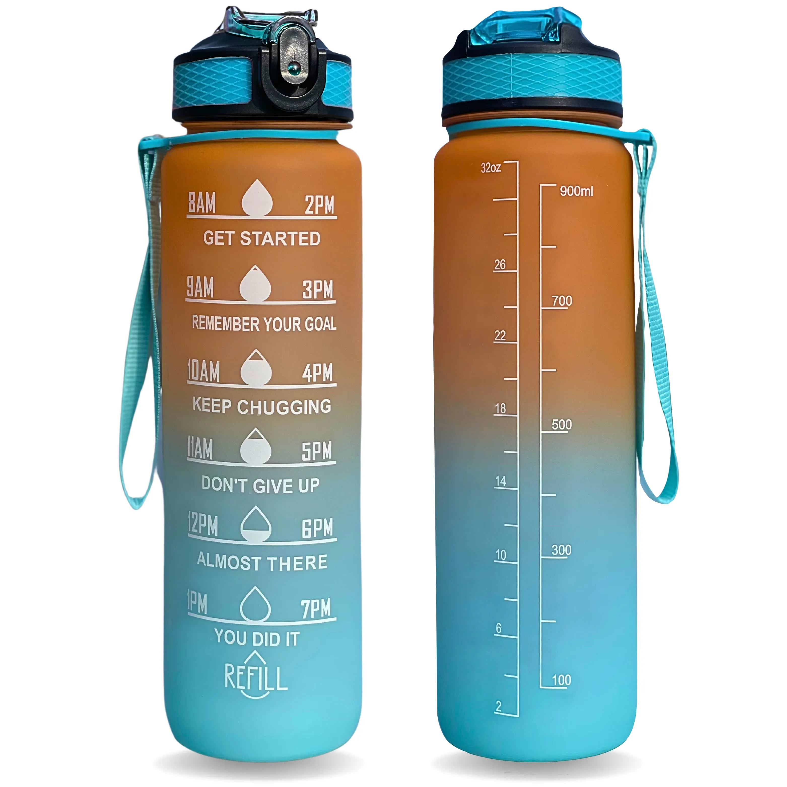 1L Sports Water Bottle with Motivational Time Markers | Leak-Proof, BPA-Free, Easy to Carry for Hydration, Gym, Fitness & Outdoor Activities