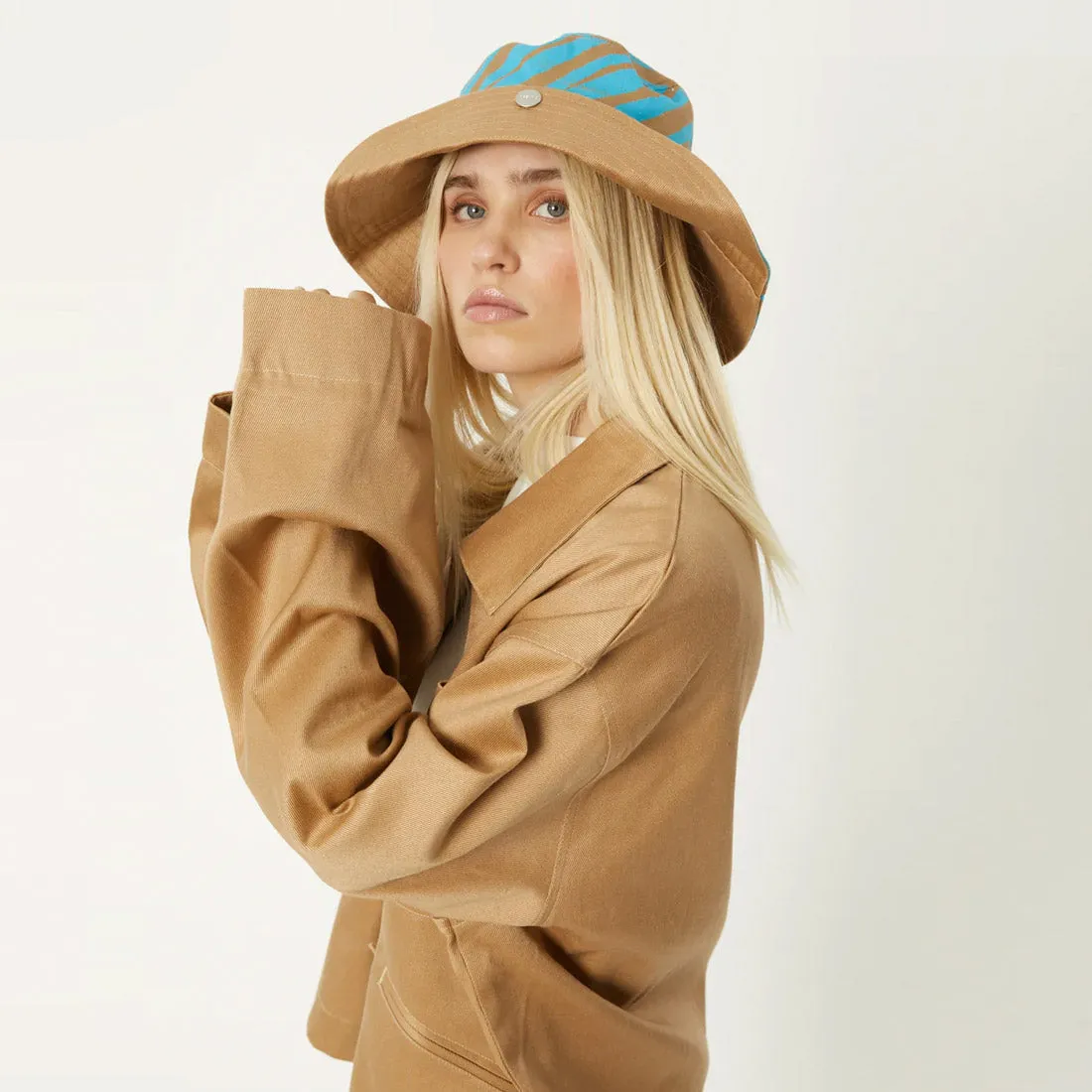 AFENDS Hemp Wide Brim Bucket Hat - Blue Stripe