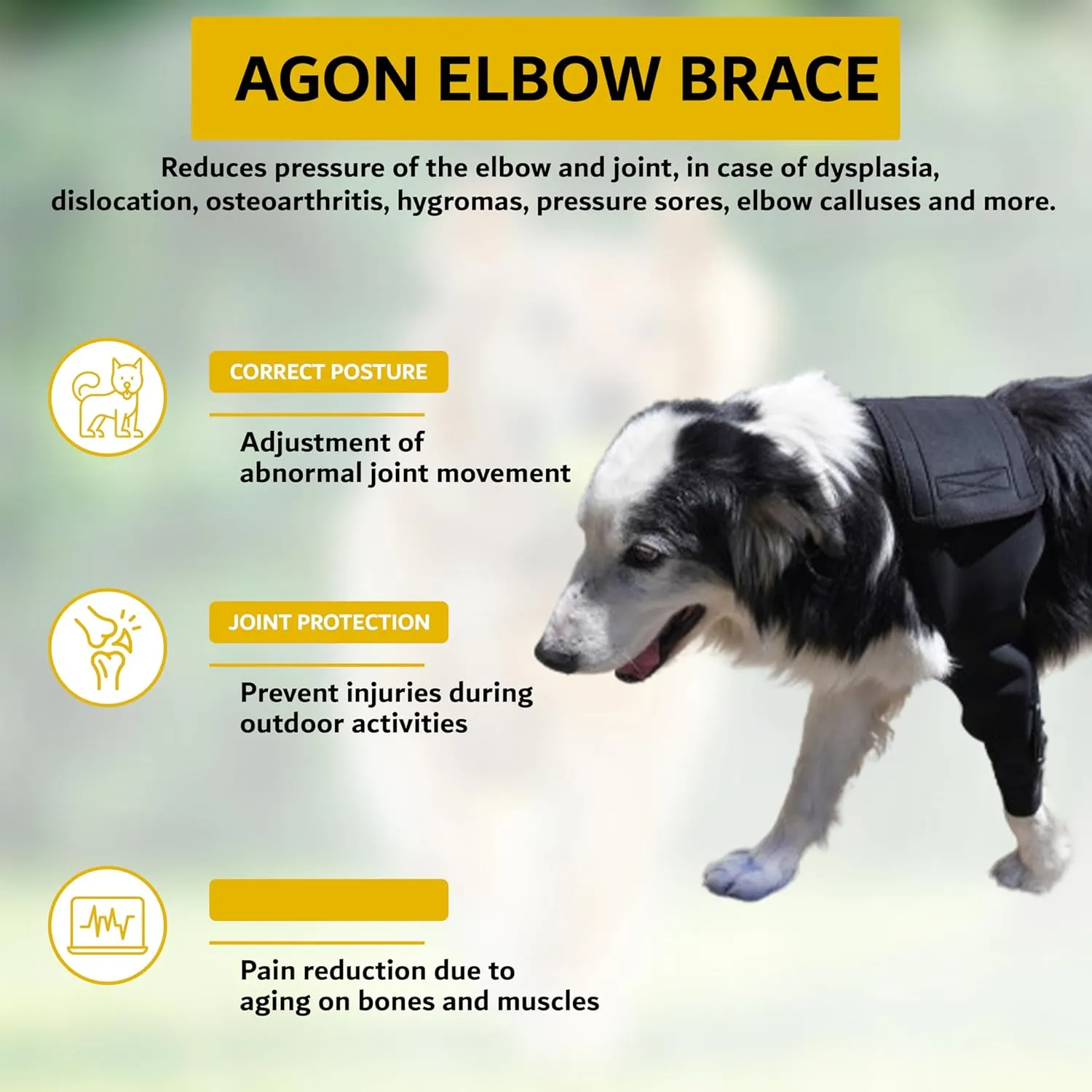 AGON Dog Elbow Brace for Elbow Support  Adjustable Hinge Stabilizer Dog Elbow Protector  Neoprene Elbow Support Brace with Hook and Loop Closure  Ideal for Dysplasia, Dislocation, Osteoarthritis