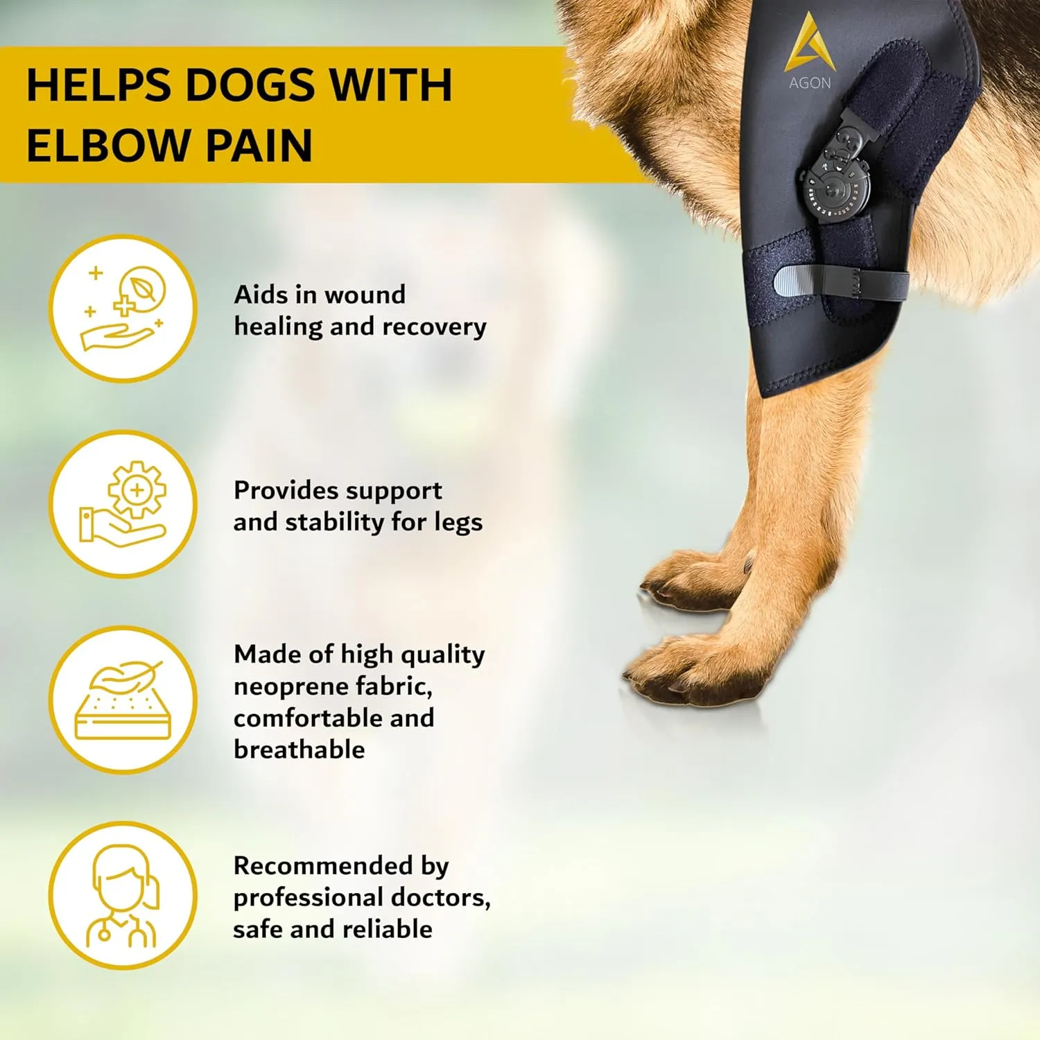 AGON Dog Elbow Brace for Elbow Support  Adjustable Hinge Stabilizer Dog Elbow Protector  Neoprene Elbow Support Brace with Hook and Loop Closure  Ideal for Dysplasia, Dislocation, Osteoarthritis