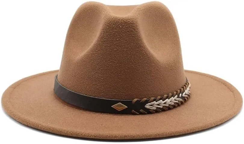 Autumn and Winter Woolen Hat, 7cm Big Brim Felt Hat British Flat Brim Jazz Hat Luopan Caps & Hats