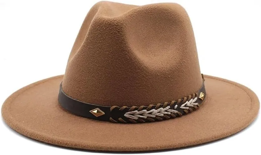 Autumn and Winter Woolen Hat, 7cm Big Brim Felt Hat British Flat Brim Jazz Hat Luopan Caps & Hats