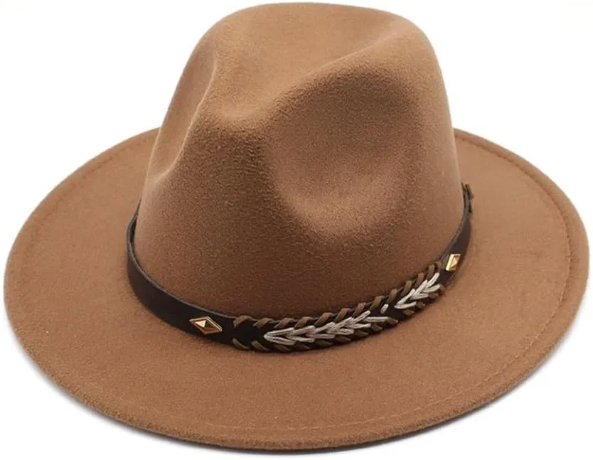 Autumn and Winter Woolen Hat, 7cm Big Brim Felt Hat British Flat Brim Jazz Hat Luopan Caps & Hats