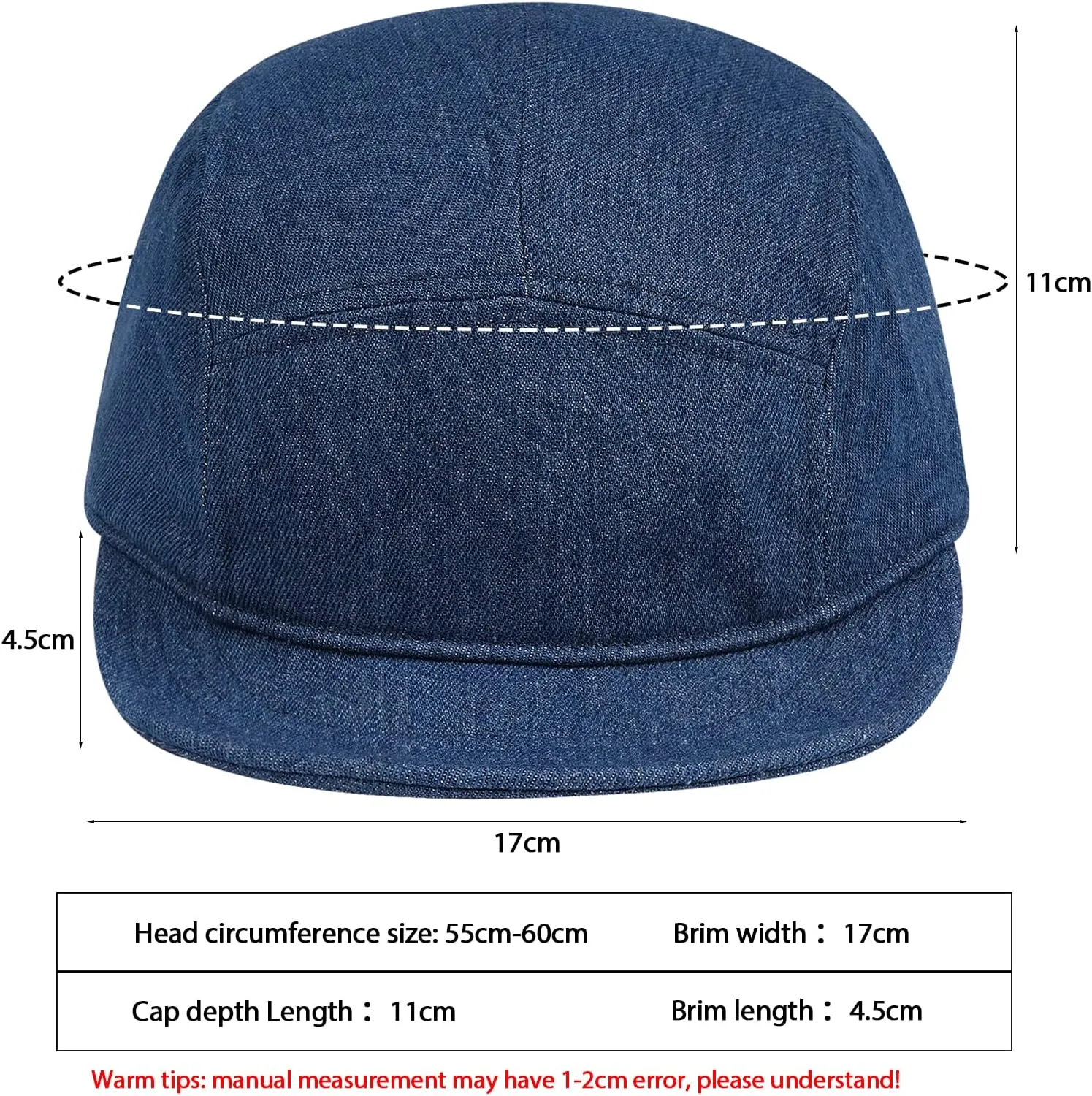 CLAPE Trucker 5 Panel Hat Short Bill Cadet Cap Denim Baseball Hat Unstructured Cotton Dad Hats Snapback Fitted Flat-Bill Cap