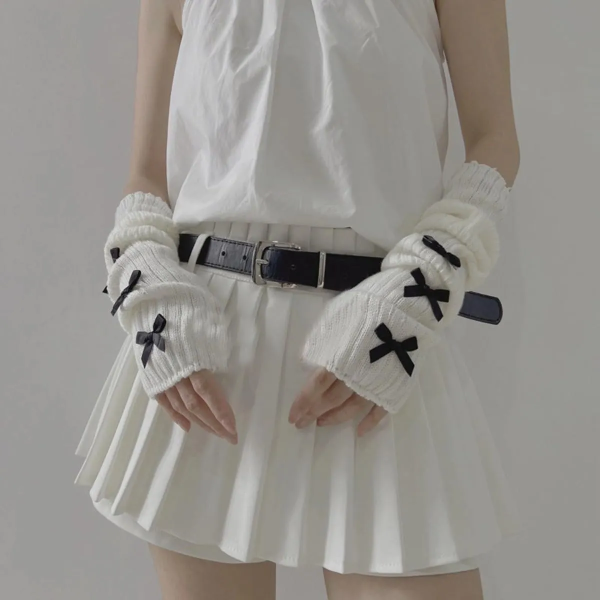 Cute Y2K Bow Arm Warmers Kawaii Half Finger Adorable Accesspties for Teen Girl Glove Gyaru Harajuku Arm Sleeve