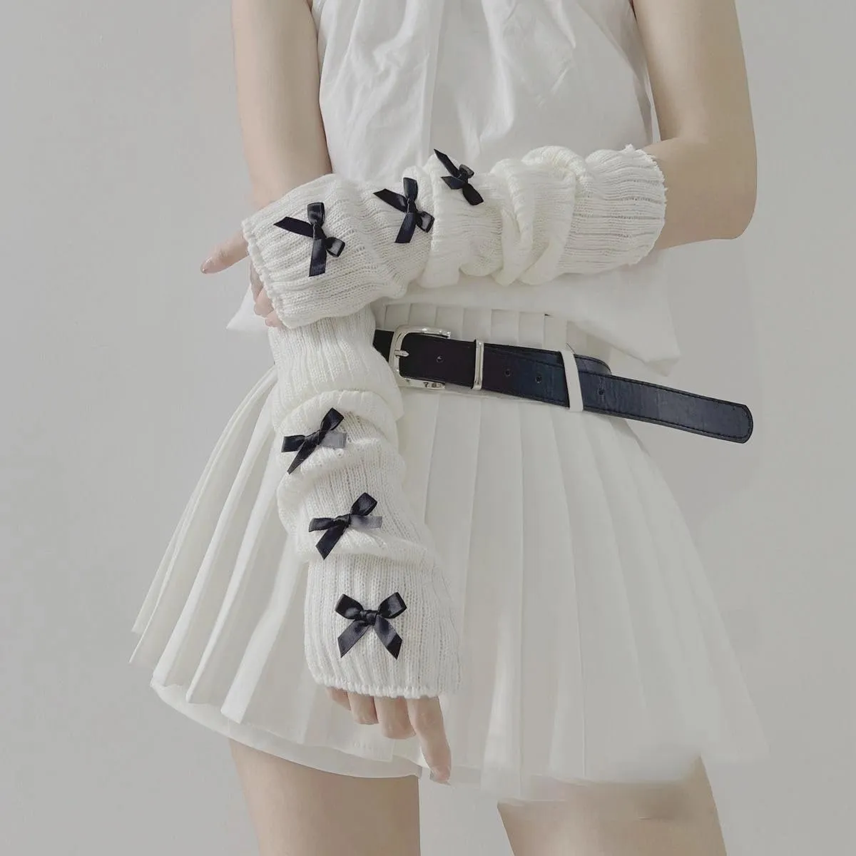 Cute Y2K Bow Arm Warmers Kawaii Half Finger Adorable Accesspties for Teen Girl Glove Gyaru Harajuku Arm Sleeve