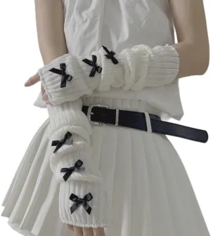 Cute Y2K Bow Arm Warmers Kawaii Half Finger Adorable Accesspties for Teen Girl Glove Gyaru Harajuku Arm Sleeve