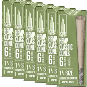Empire Rolling Ultra Smooth 1.25" Hemp Cones  36 Count (6 Packs of 6)  Natural Hemp, Slow Burn, Eco-Friendly, Easy Fill Cones