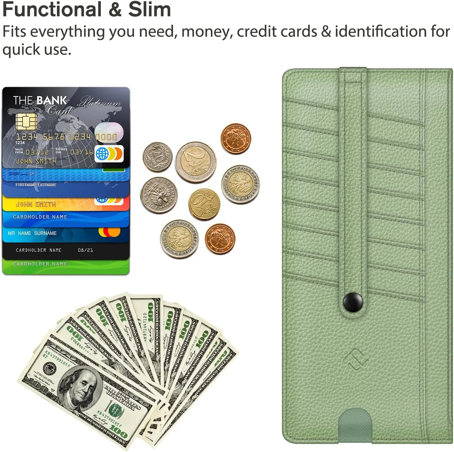 Fintie Slim Credit Card Wallet Holder Change Pouch, RFID Blocking Business Cards Cases with Zipper Pocket for Cash, Coin, Receipt