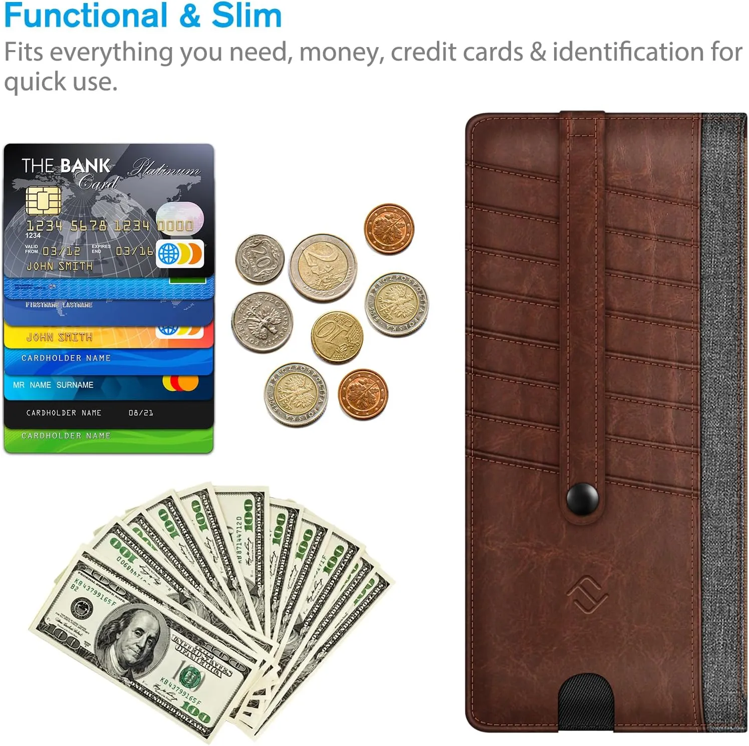 Fintie Slim Credit Card Wallet Holder Change Pouch, RFID Blocking Business Cards Cases with Zipper Pocket for Cash, Coin, Receipt