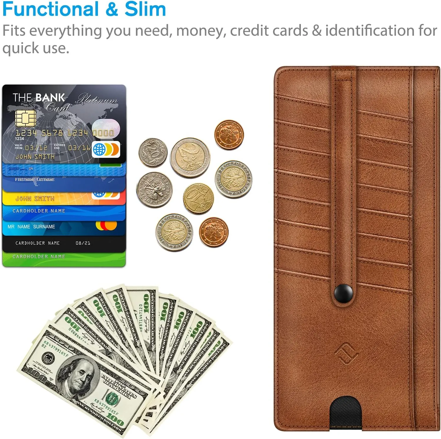 Fintie Slim Credit Card Wallet Holder Change Pouch, RFID Blocking Business Cards Cases with Zipper Pocket for Cash, Coin, Receipt