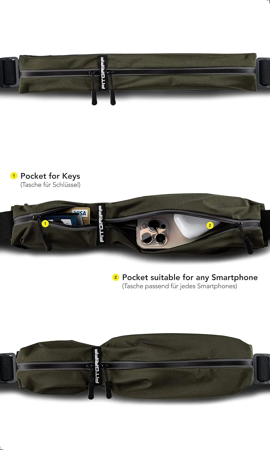 Fitgriff Running Belt for Men & Women - Secure Jogging Pouch for Phone, Keys & Essentials - For All Cell Phones