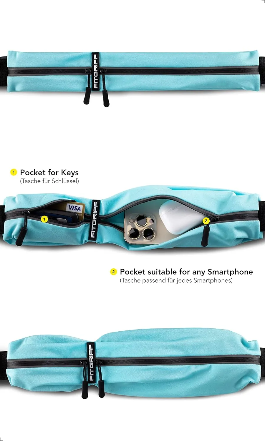 Fitgriff Running Belt for Men & Women - Secure Jogging Pouch for Phone, Keys & Essentials - For All Cell Phones