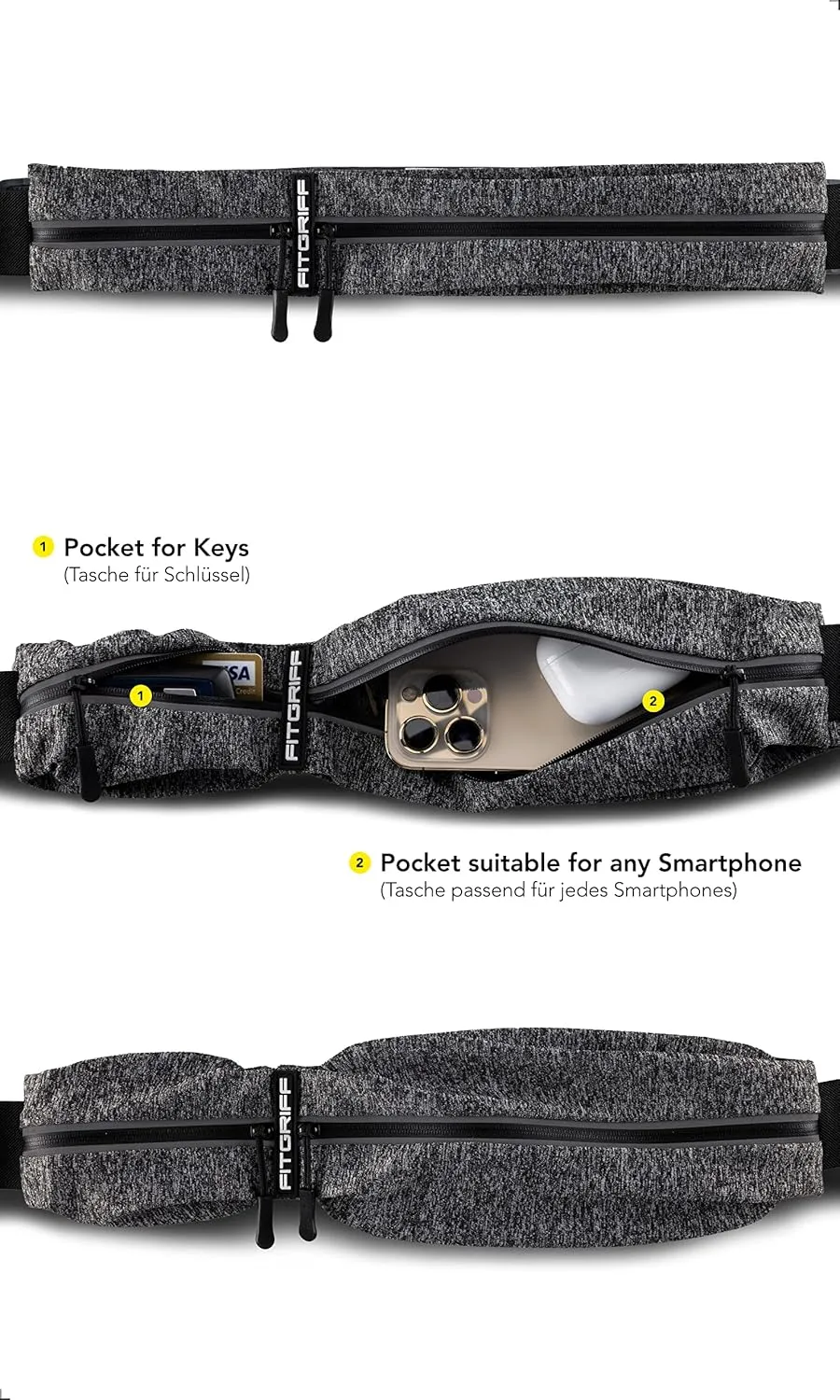 Fitgriff Running Belt for Men & Women - Secure Jogging Pouch for Phone, Keys & Essentials - For All Cell Phones