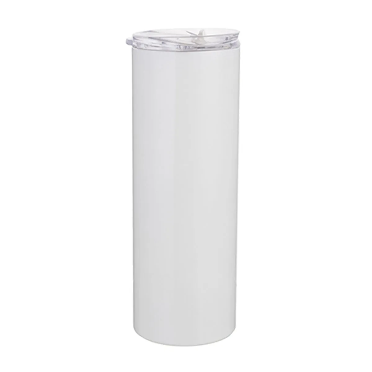 FULL CARTON - 25 x Water Bottles - Slim Stainless Steel - WHITE - 600ml Tumbler with Straw