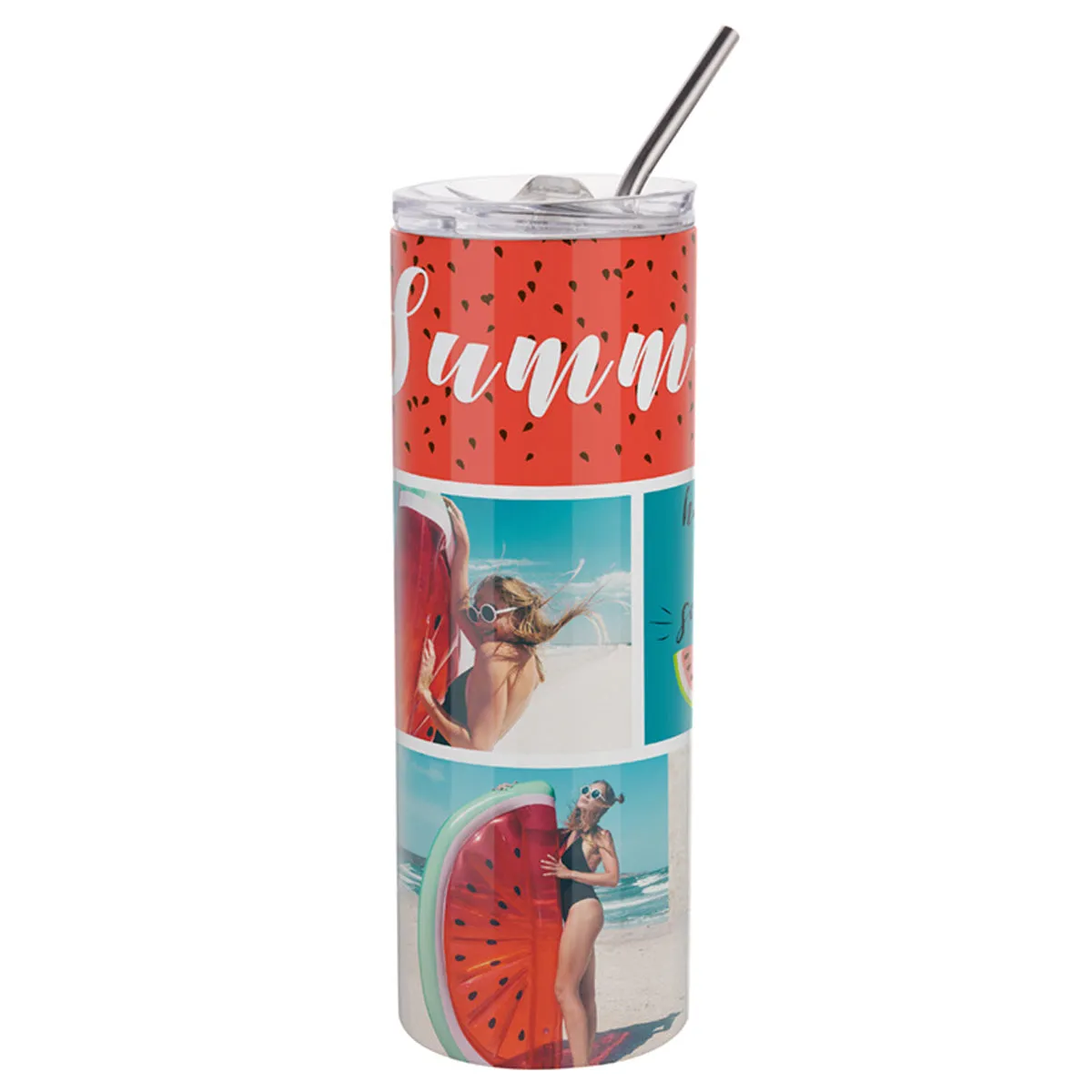 FULL CARTON - 25 x Water Bottles - Slim Stainless Steel - WHITE - 600ml Tumbler with Straw
