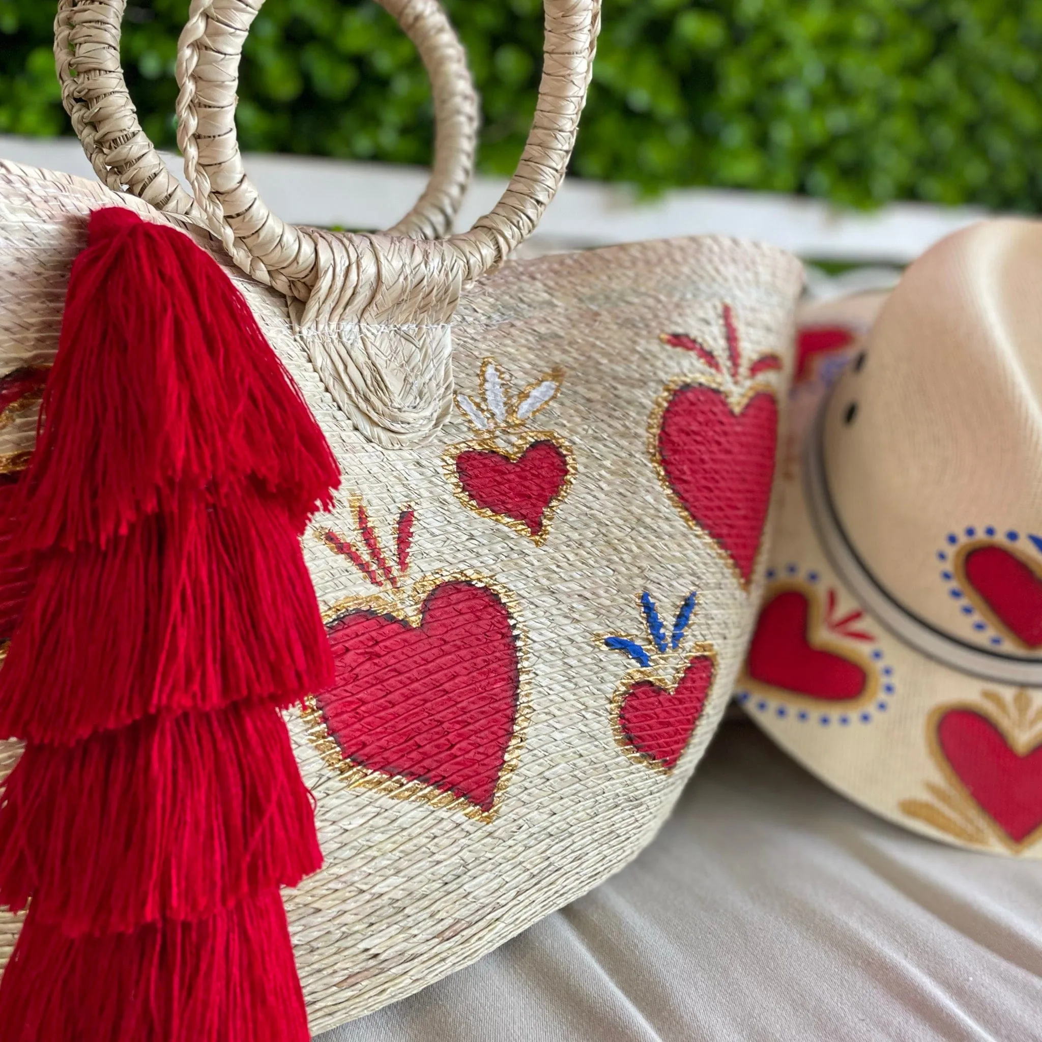 Hand Painted Sacred Heart Tote and Hat Set