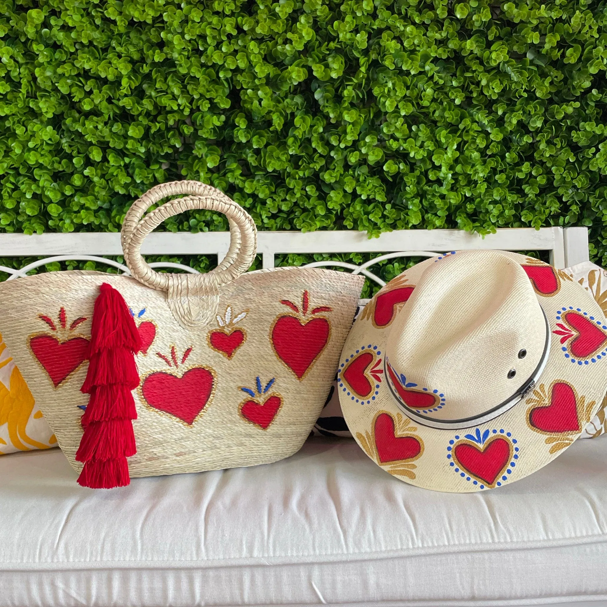 Hand Painted Sacred Heart Tote and Hat Set