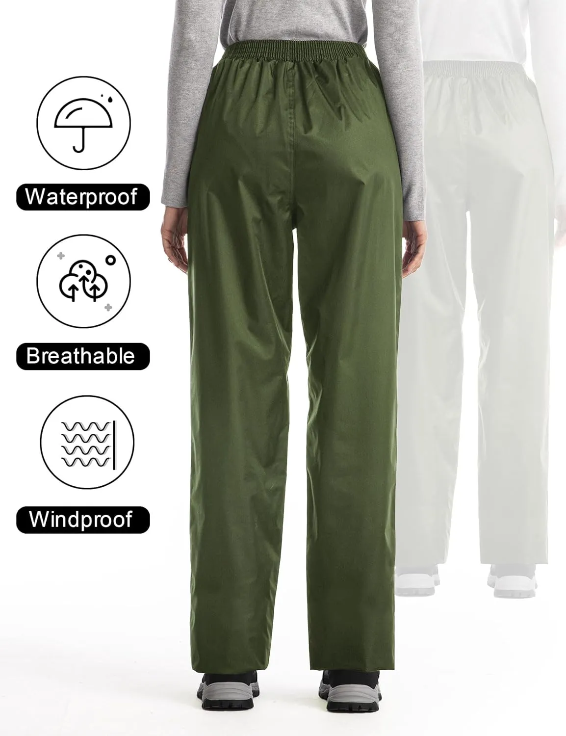 iCreek Women's Rain Pants Waterproof Hiking Pants Windproof Lightweight Over Pants Work Rain Outdoor for Golf, Fishing