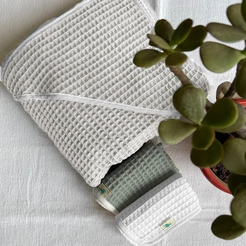 Kids Organic Cotton Waffle Hooded Towel Set - Natural