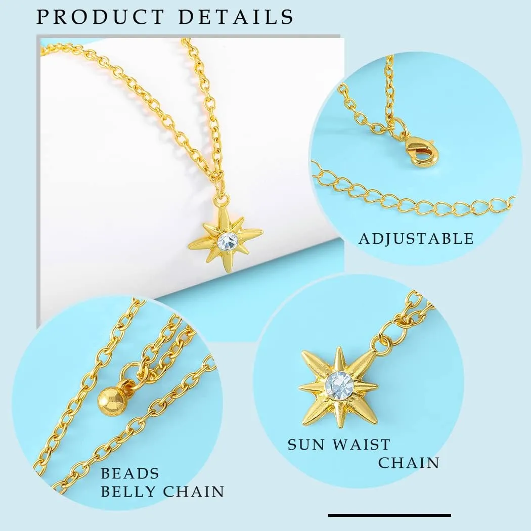Layered Beads Waist Chain Gold/Silver Sun Belly Chain Bikini Body Chain Women Adjustable Beach Waist Jewelry Accessories