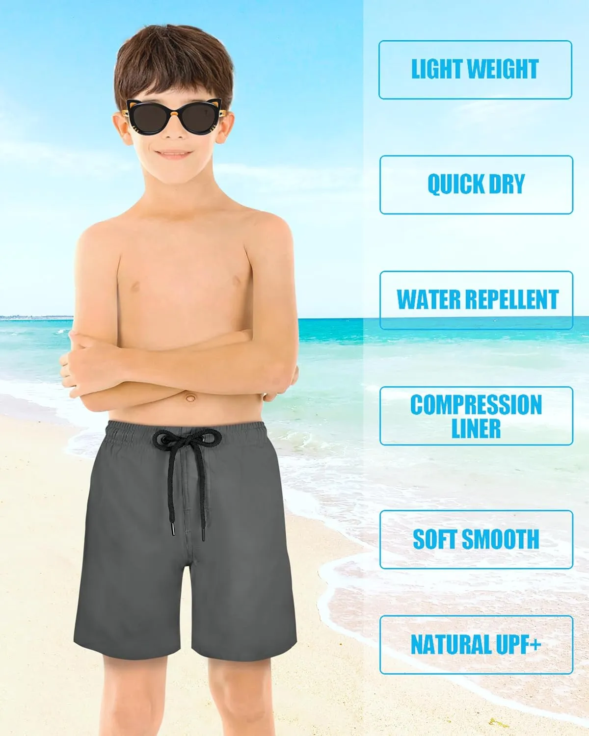 LUCOWEE Boys Swim Trunks Soft Boxers Lined no Chafe Swimsuit Bathing Shorts Sandless Quick Dry UPF 50  Functional Drawstring
