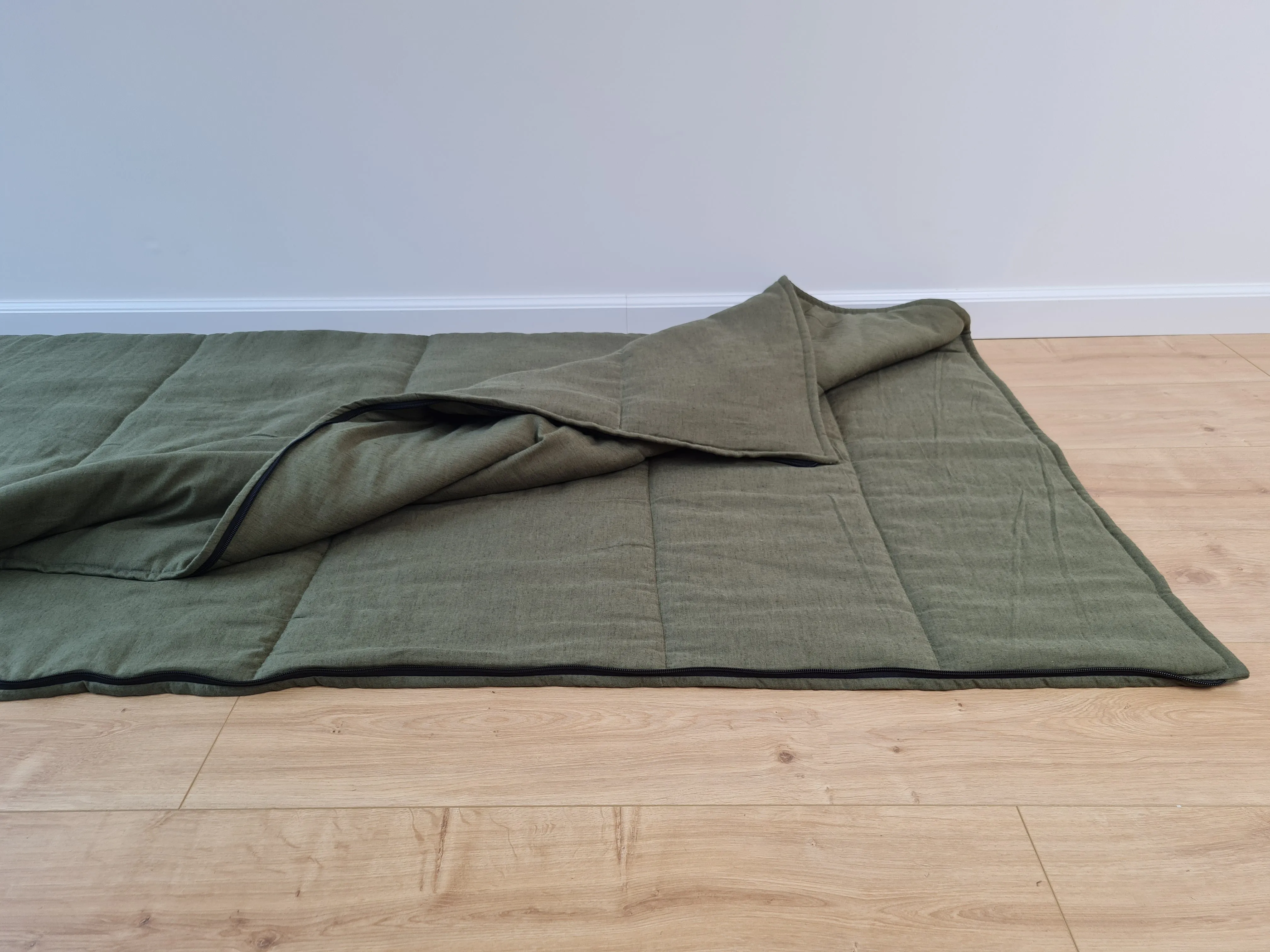 Organic HEMP Sleeping bag HEMP dark green fabric filled organic Hemp fiber filling - Hemp sleep bag / blanket quilt, hand made