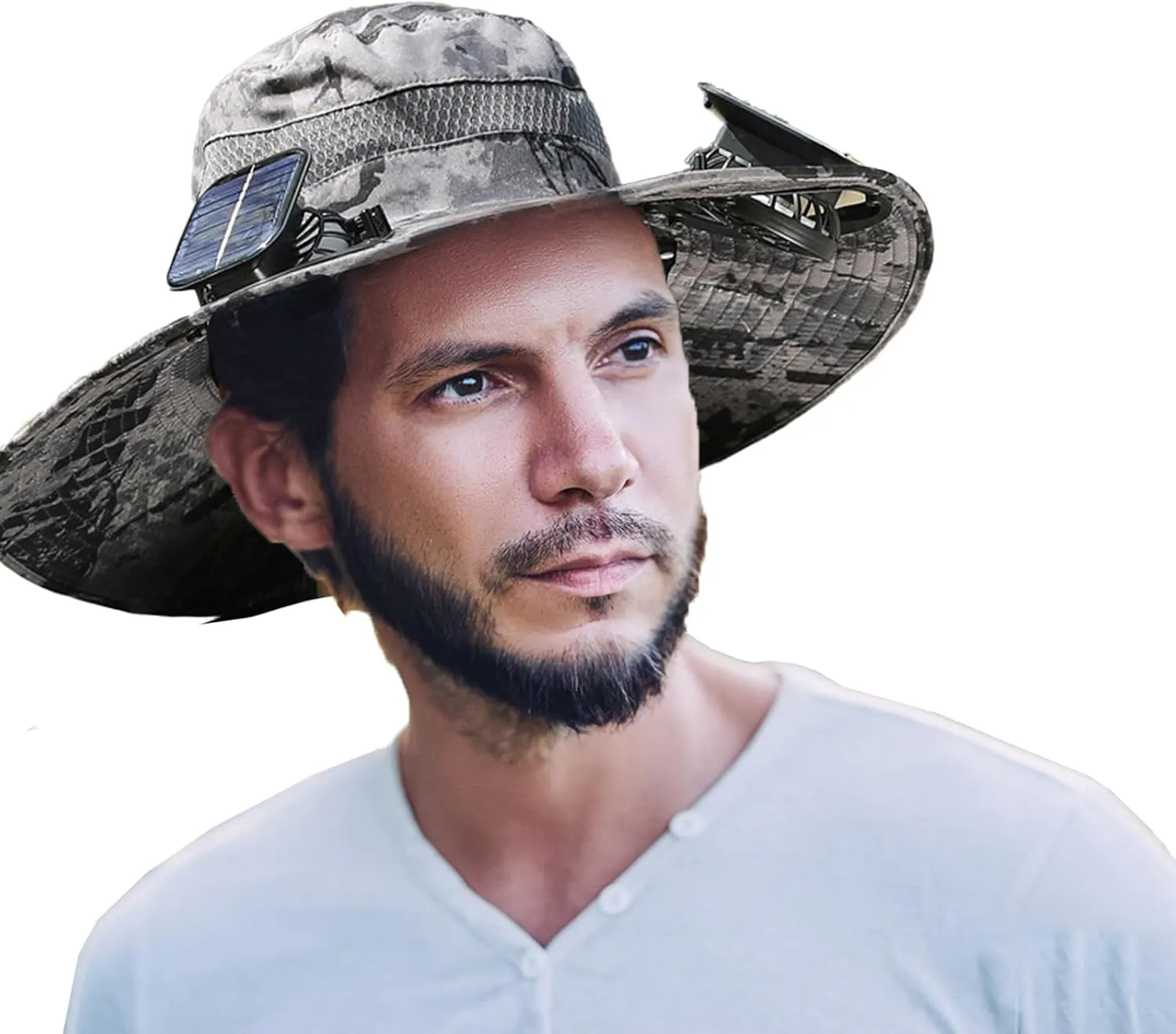Outdoor Wide Brim Solar Fan Sun Hat for Men and Women With 2 Fans - Fishing Hat