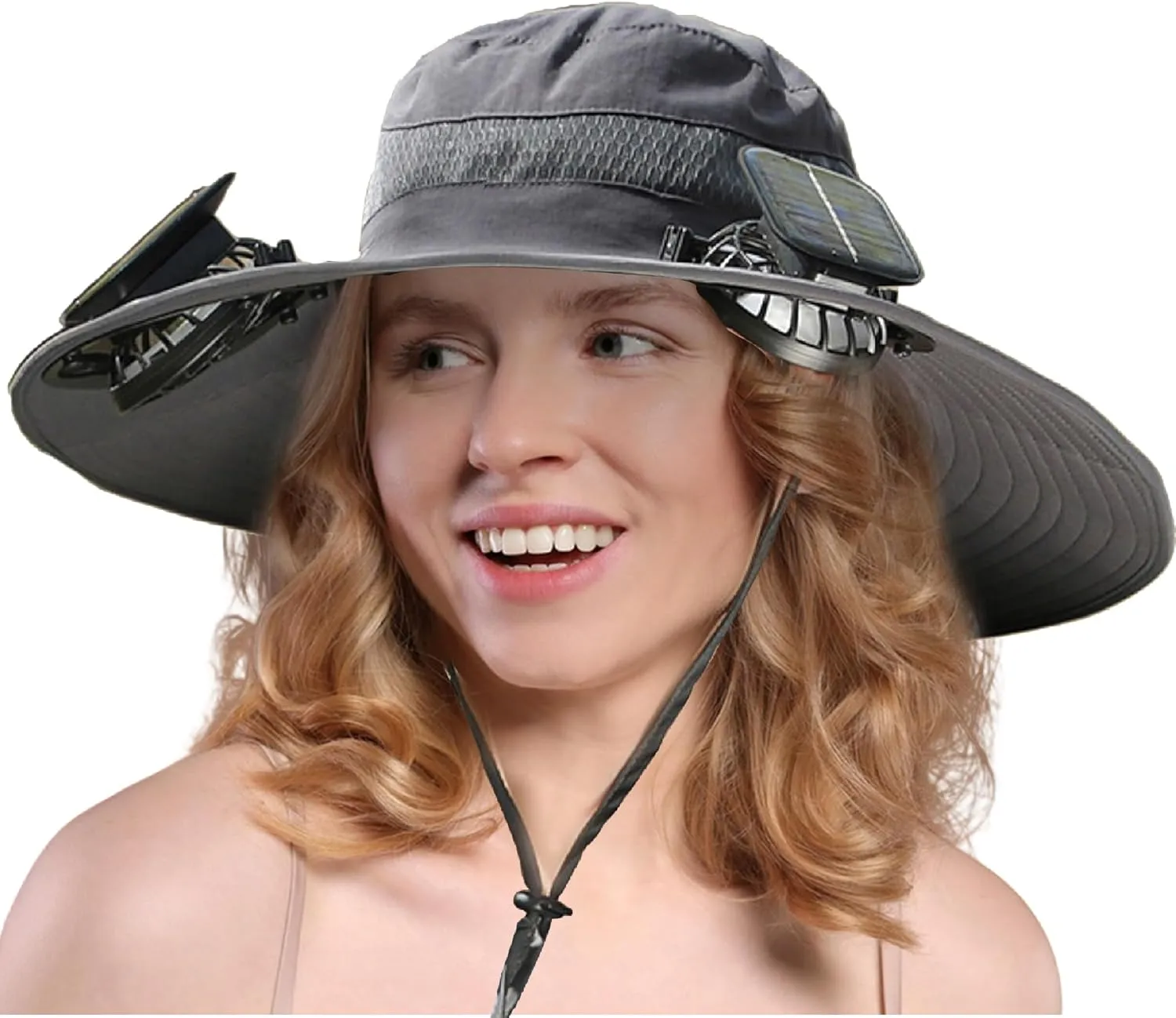 Outdoor Wide Brim Solar Fan Sun Hat for Men and Women With 2 Fans - Fishing Hat