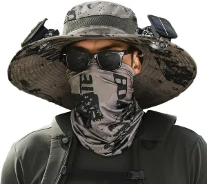 Outdoor Wide Brim Solar Fan Sun Hat for Men and Women With 2 Fans - Fishing Hat