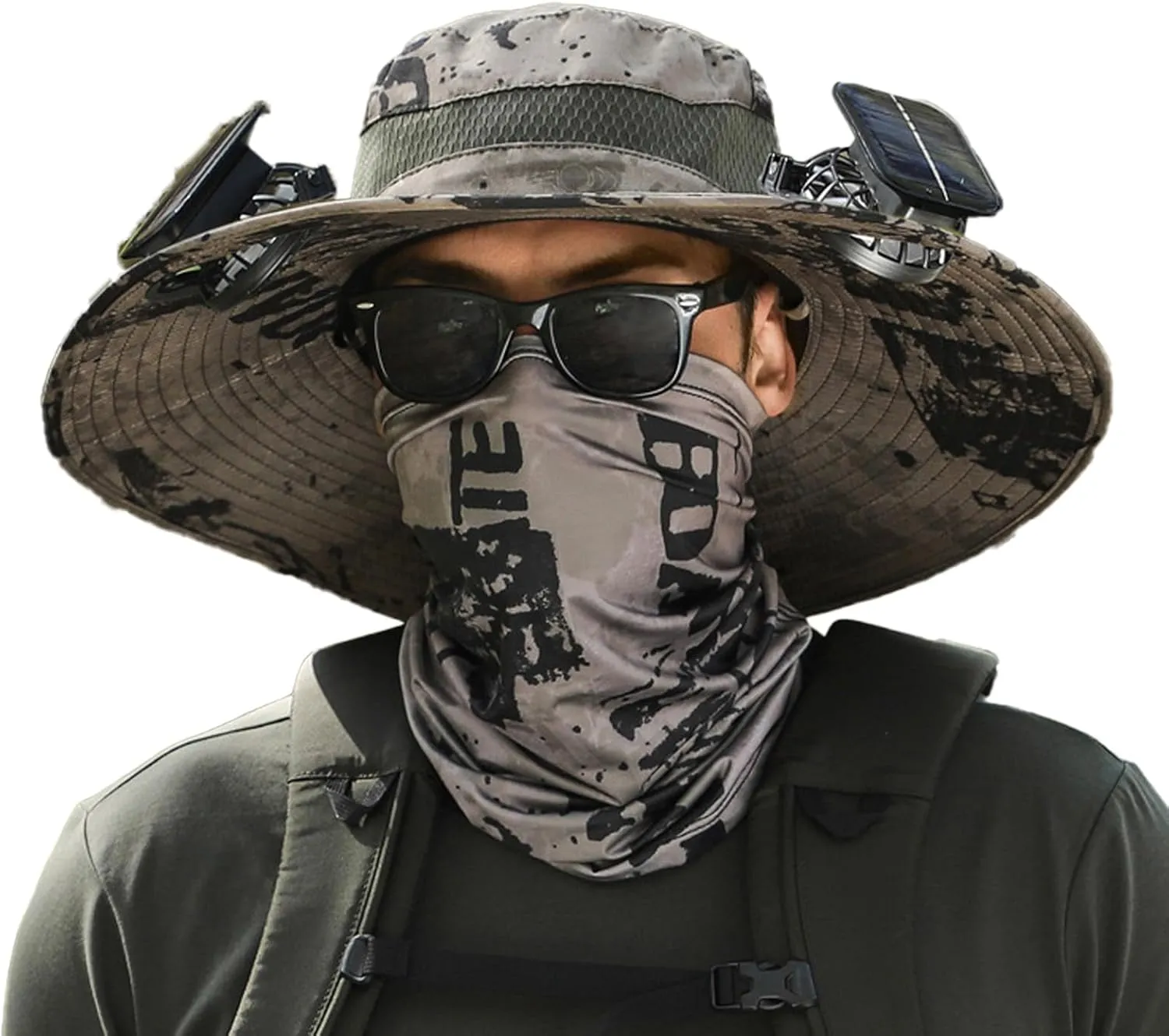 Outdoor Wide Brim Solar Fan Sun Hat for Men and Women With 2 Fans - Fishing Hat