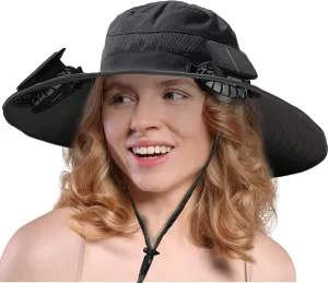 Outdoor Wide Brim Solar Fan Sun Hat for Men and Women With 2 Fans - Fishing Hat