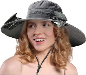 Outdoor Wide Brim Solar Fan Sun Hat for Men and Women With 2 Fans - Fishing Hat