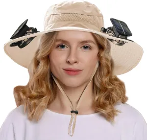 Outdoor Wide Brim Solar Fan Sun Hat for Men and Women With 2 Fans - Fishing Hat