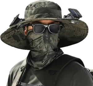 Outdoor Wide Brim Solar Fan Sun Hat for Men and Women With 2 Fans - Fishing Hat