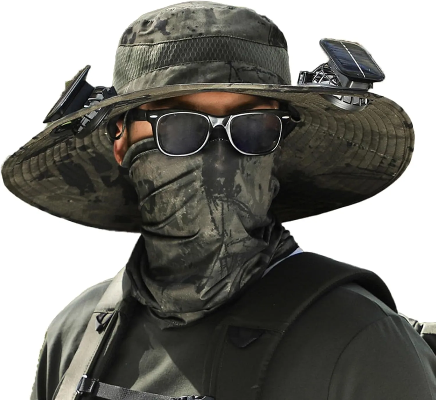 Outdoor Wide Brim Solar Fan Sun Hat for Men and Women With 2 Fans - Fishing Hat