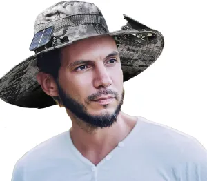 Outdoor Wide Brim Solar Fan Sun Hat for Men and Women With 2 Fans - Fishing Hat