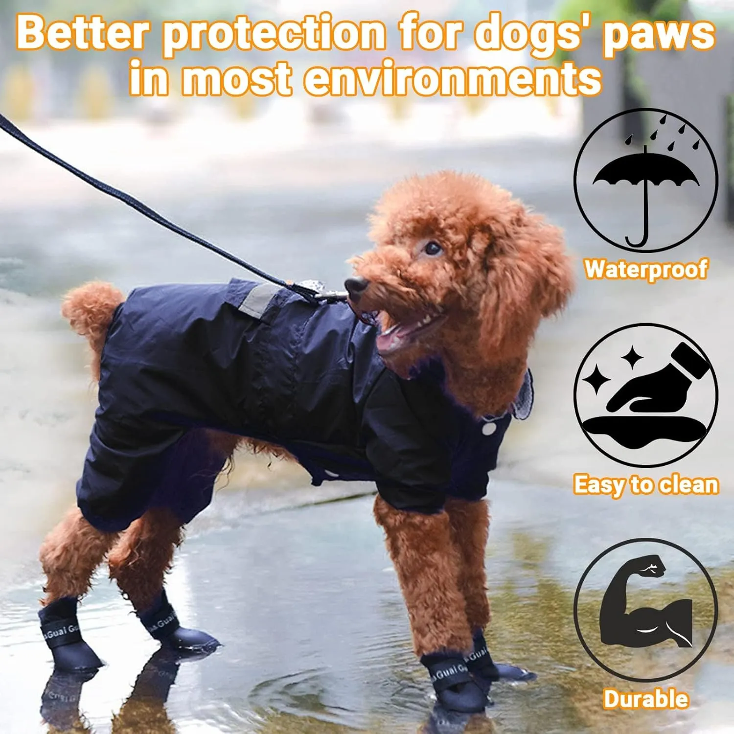 Puppy Dogs Candy Colors Anti-Slip Waterproof Rubber Rain Shoes Boots Paws Cover (Black, Medium)