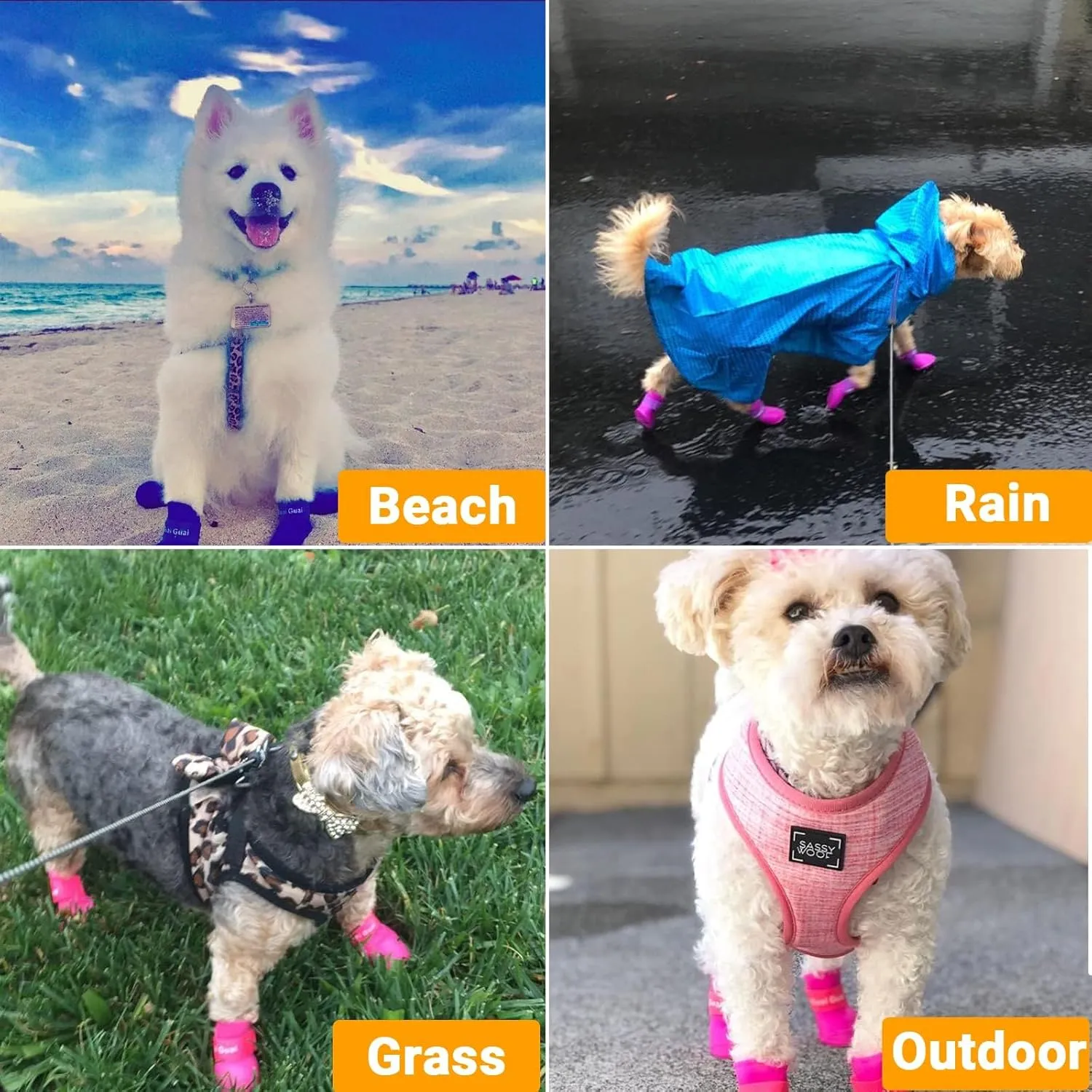 Puppy Dogs Candy Colors Anti-Slip Waterproof Rubber Rain Shoes Boots Paws Cover (Black, Medium)