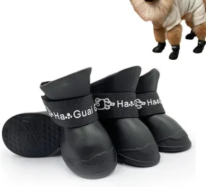 Puppy Dogs Candy Colors Anti-Slip Waterproof Rubber Rain Shoes Boots Paws Cover (Black, Medium)