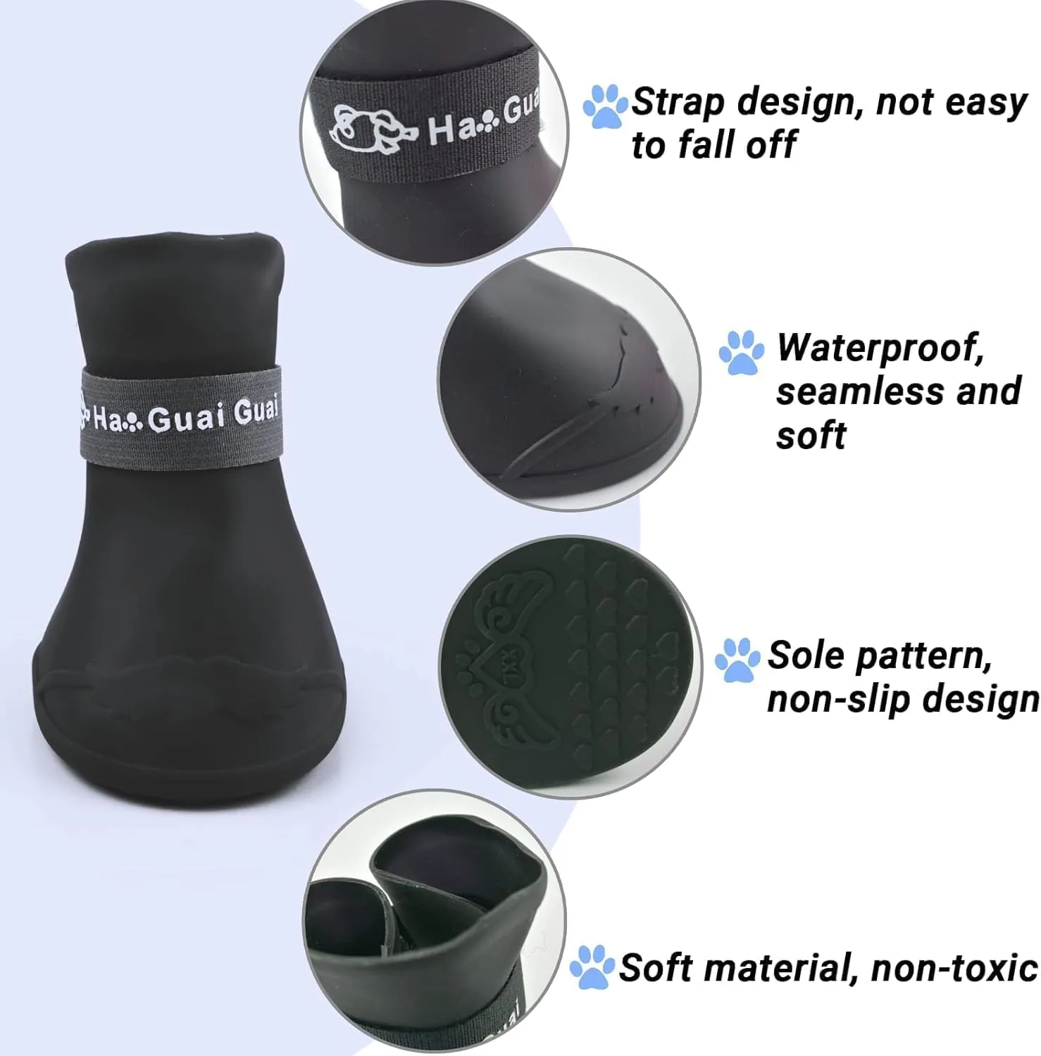 Puppy Dogs Candy Colors Anti-Slip Waterproof Rubber Rain Shoes Boots Paws Cover (Black, Medium)
