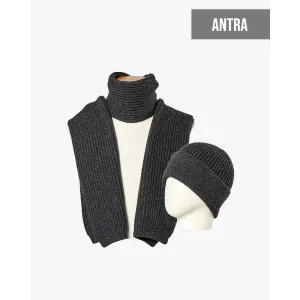 Recycled Wool Beanie & Scarf 2 Piece Set Antra