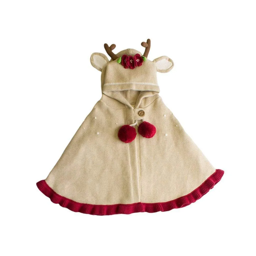 Reindeer Cotton Knit Poncho