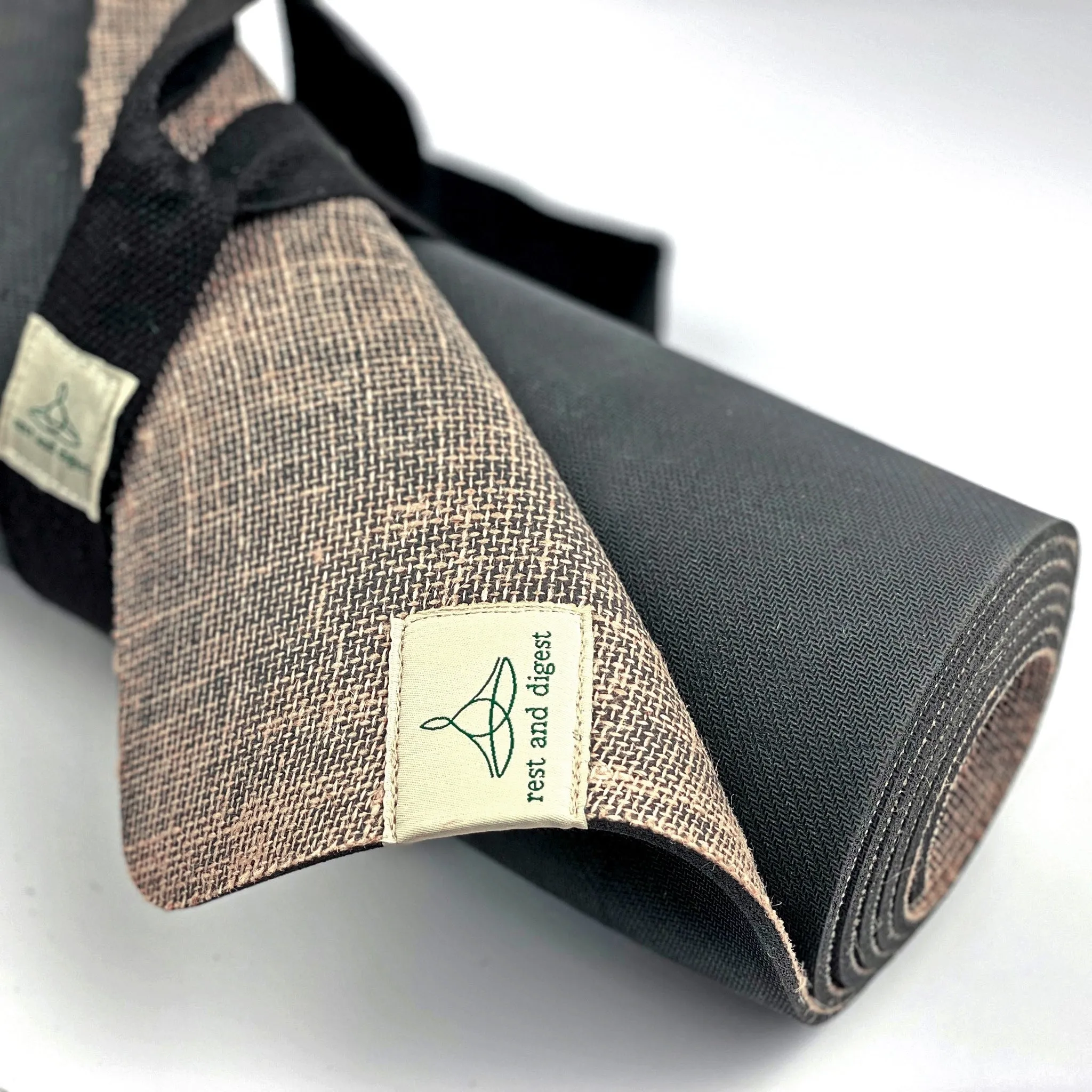 Rest and Digest Jute and Natural Rubber Yoga Mat and Carry Strap