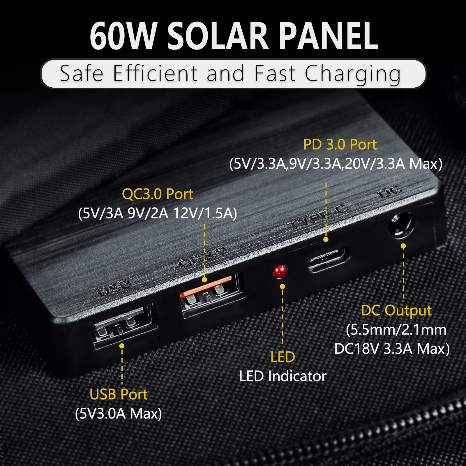 ROCKSOLAR 60W 12V Foldable Solar Panel - Portable USB Solar Battery Charger