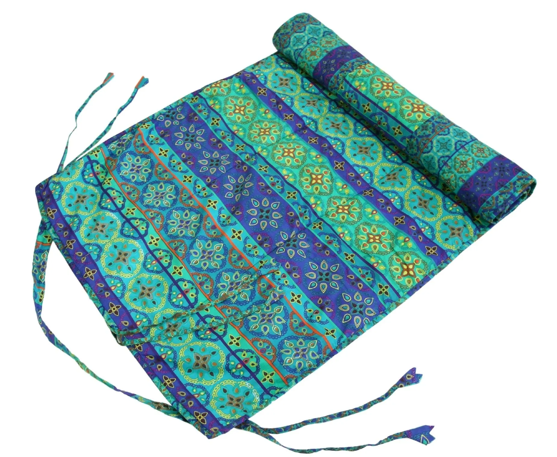 ShalinIndia Yogamat For Women And Girls Cotton Printed Reversible Cushioned,YMT02-1423,Blue,70X30 Inch