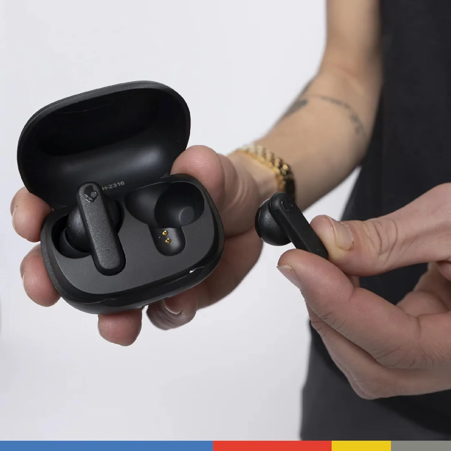 Skullcandy Smokin Buds Wireless Earbuds, Bluetooth Headphones, Noise Isolating Fit, Up to 20 Hours Battery, IPX4 Sweat and Water Resistant, Microphone for iPhone Android - True Black
